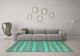 Machine Washable Southwestern Turquoise Country Area Rugs in a Living Room,, wshcon852turq
