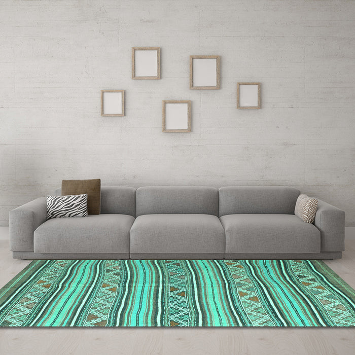 Machine Washable Southwestern Turquoise Country Area Rugs in a Living Room,, wshcon852turq