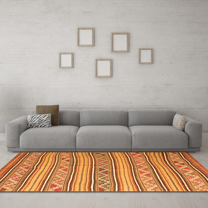 Machine Washable Southwestern Orange Country Area Rugs in a Living Room, wshcon852org