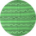 Round Machine Washable Southwestern Emerald Green Country Area Rugs, wshcon852emgrn