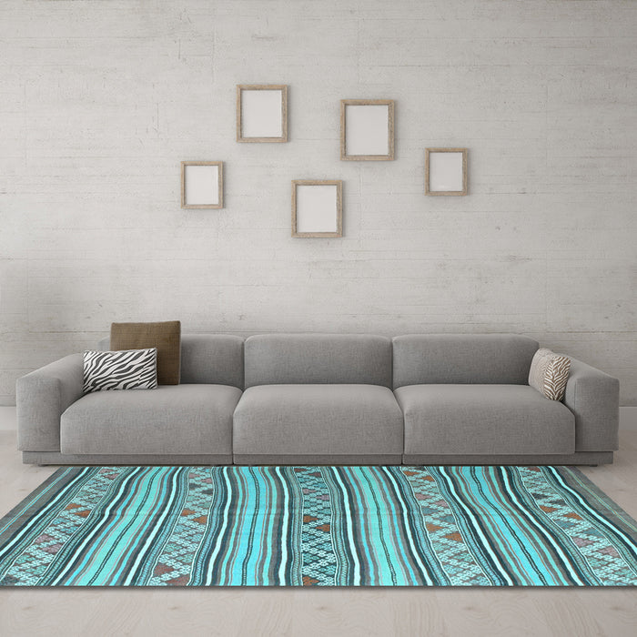 Machine Washable Southwestern Light Blue Country Rug in a Living Room, wshcon852lblu