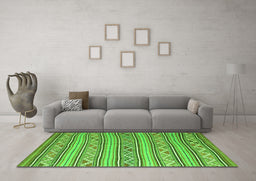 Machine Washable Southwestern Green Country Area Rugs in a Living Room,, wshcon852grn