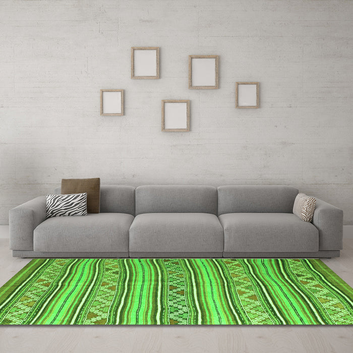 Machine Washable Southwestern Green Country Area Rugs in a Living Room,, wshcon852grn