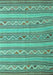 Machine Washable Southwestern Turquoise Country Area Rugs, wshcon852turq