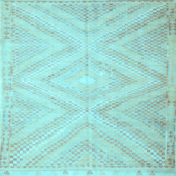 Square Machine Washable Southwestern Light Blue Country Rug, wshcon853lblu