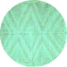 Round Machine Washable Southwestern Turquoise Country Area Rugs, wshcon853turq