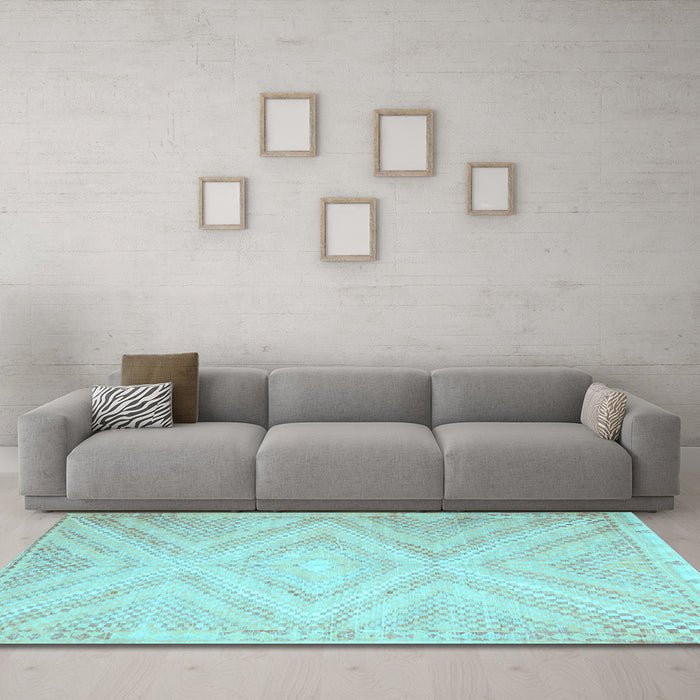 Machine Washable Southwestern Light Blue Country Rug in a Living Room, wshcon853lblu