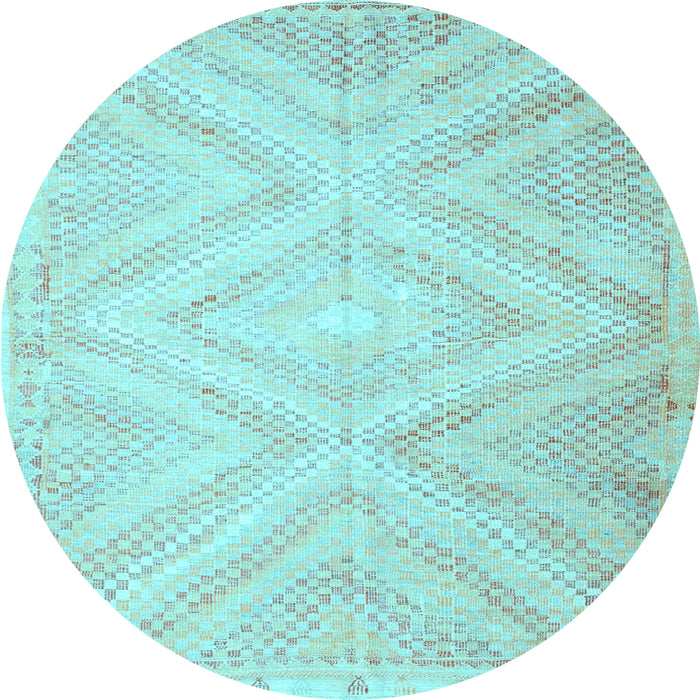 Round Machine Washable Southwestern Light Blue Country Rug, wshcon853lblu