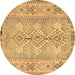 Round Machine Washable Southwestern Brown Country Rug, wshcon854brn