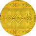 Round Machine Washable Southwestern Yellow Country Rug, wshcon854yw