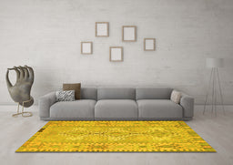 Machine Washable Southwestern Yellow Country Rug in a Living Room, wshcon854yw