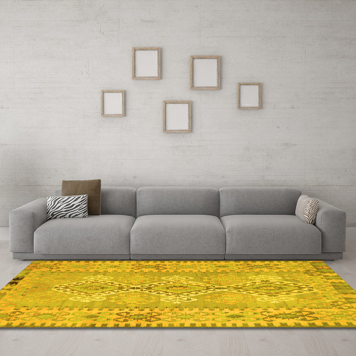 Machine Washable Southwestern Yellow Country Rug in a Living Room, wshcon854yw