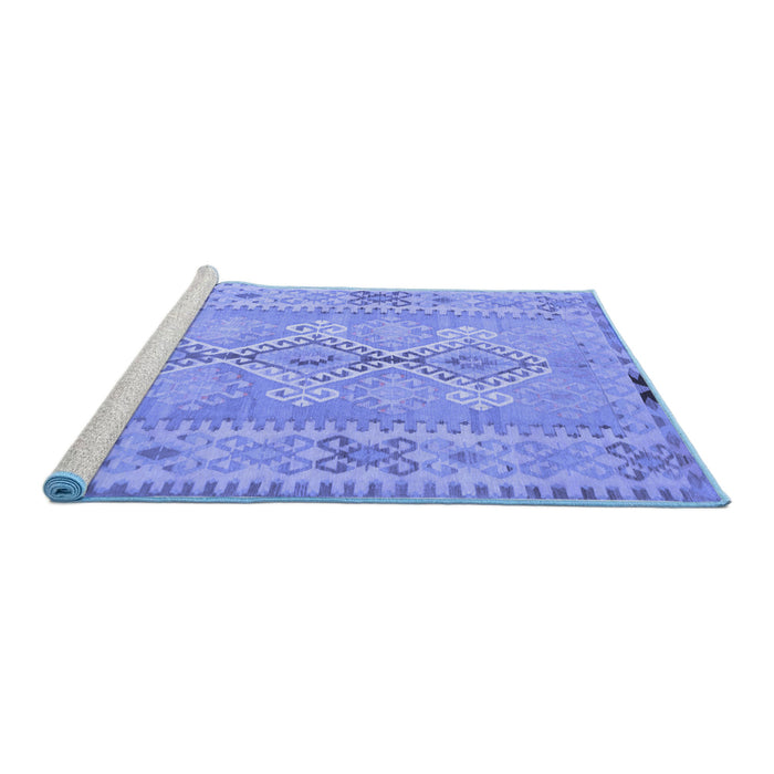 Sideview of Machine Washable Southwestern Blue Country Rug, wshcon854blu