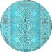 Round Southwestern Light Blue Country Rug, con854lblu