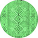 Round Machine Washable Southwestern Emerald Green Country Area Rugs, wshcon854emgrn