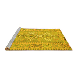 Sideview of Machine Washable Southwestern Yellow Country Rug, wshcon854yw