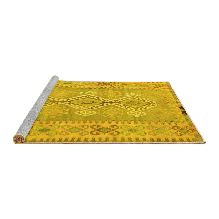 Sideview of Machine Washable Southwestern Yellow Country Rug, wshcon854yw
