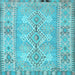 Square Machine Washable Southwestern Light Blue Country Rug, wshcon854lblu