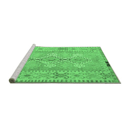 Sideview of Machine Washable Southwestern Emerald Green Country Area Rugs, wshcon854emgrn
