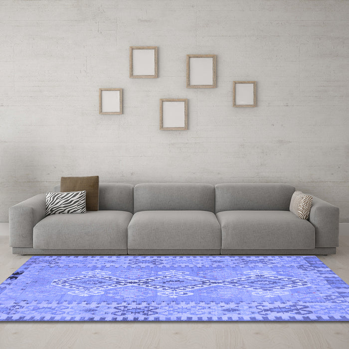 Machine Washable Southwestern Blue Country Rug in a Living Room, wshcon854blu