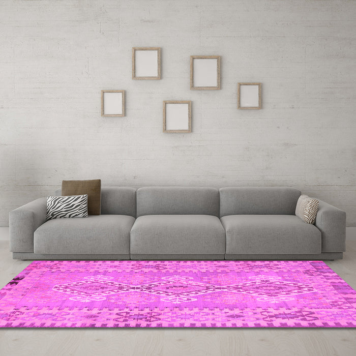 Machine Washable Southwestern Pink Country Rug in a Living Room, wshcon854pnk