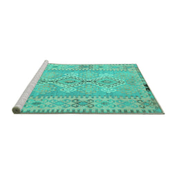 Sideview of Machine Washable Southwestern Turquoise Country Area Rugs, wshcon854turq