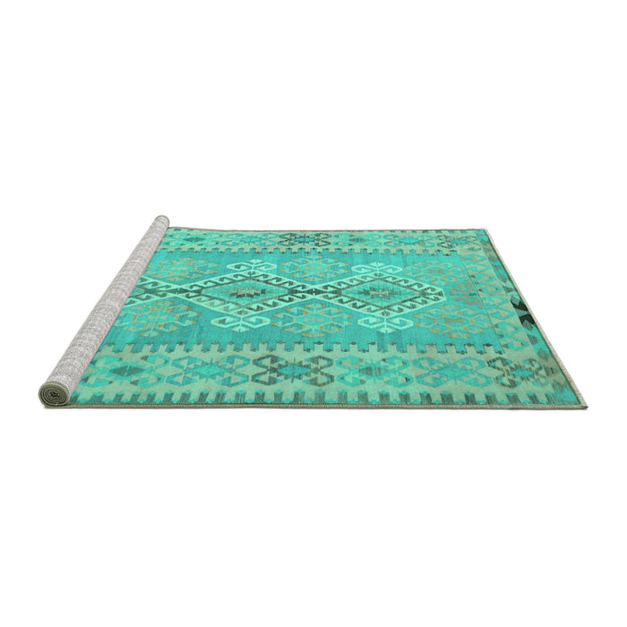 Sideview of Machine Washable Southwestern Turquoise Country Area Rugs, wshcon854turq