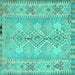 Square Machine Washable Southwestern Turquoise Country Area Rugs, wshcon854turq