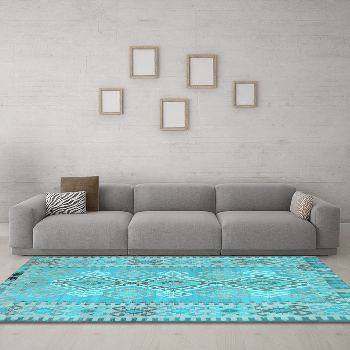 Machine Washable Southwestern Light Blue Country Rug in a Living Room, wshcon854lblu