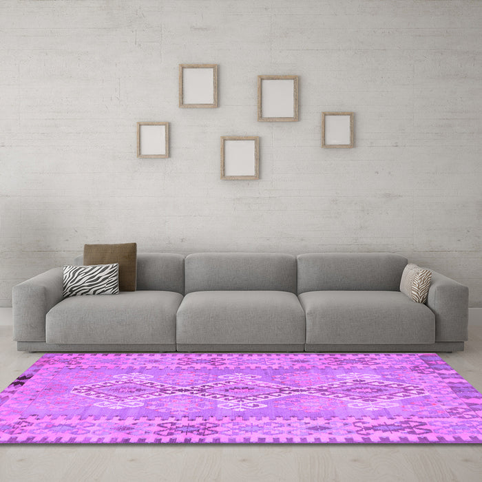 Machine Washable Southwestern Purple Country Area Rugs in a Living Room, wshcon854pur