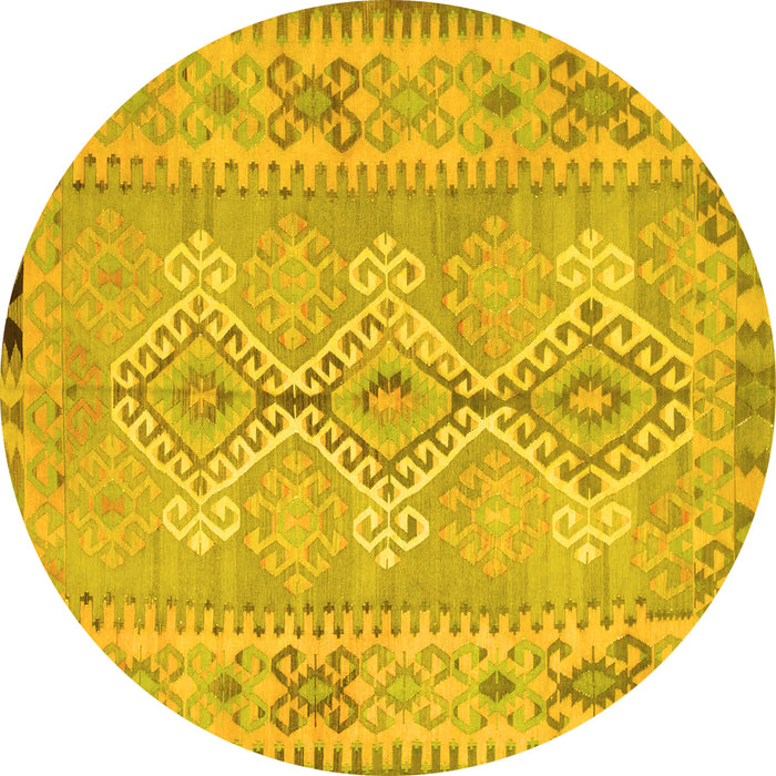 Round Southwestern Yellow Country Rug, con854yw