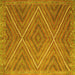 Square Machine Washable Southwestern Yellow Country Rug, wshcon855yw