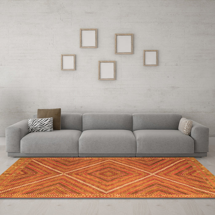 Machine Washable Southwestern Orange Country Area Rugs in a Living Room, wshcon855org