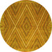 Round Machine Washable Southwestern Yellow Country Rug, wshcon855yw