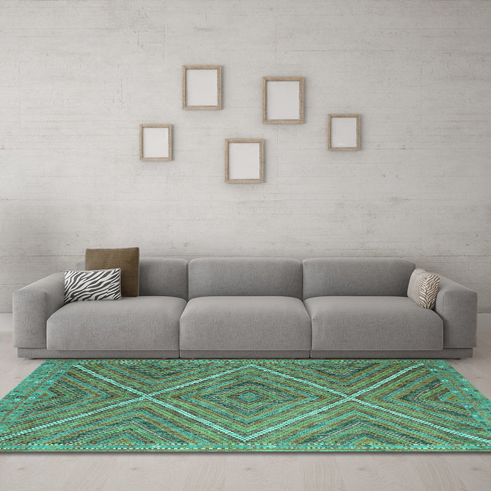 Machine Washable Southwestern Turquoise Country Area Rugs in a Living Room,, wshcon855turq