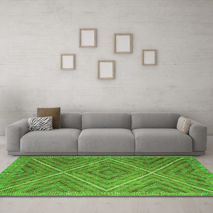 Machine Washable Southwestern Green Country Area Rugs in a Living Room,, wshcon855grn