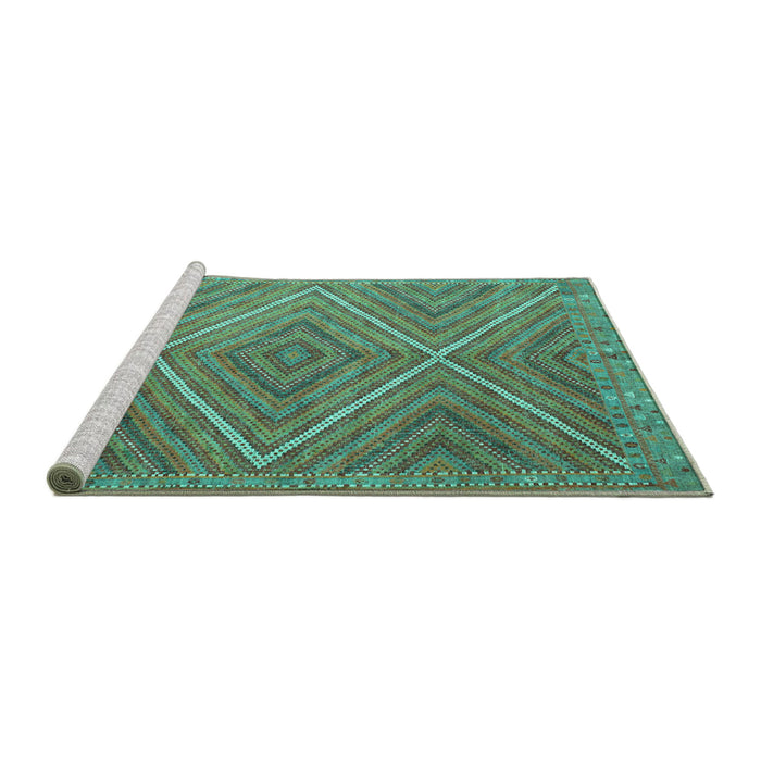 Sideview of Machine Washable Southwestern Turquoise Country Area Rugs, wshcon855turq