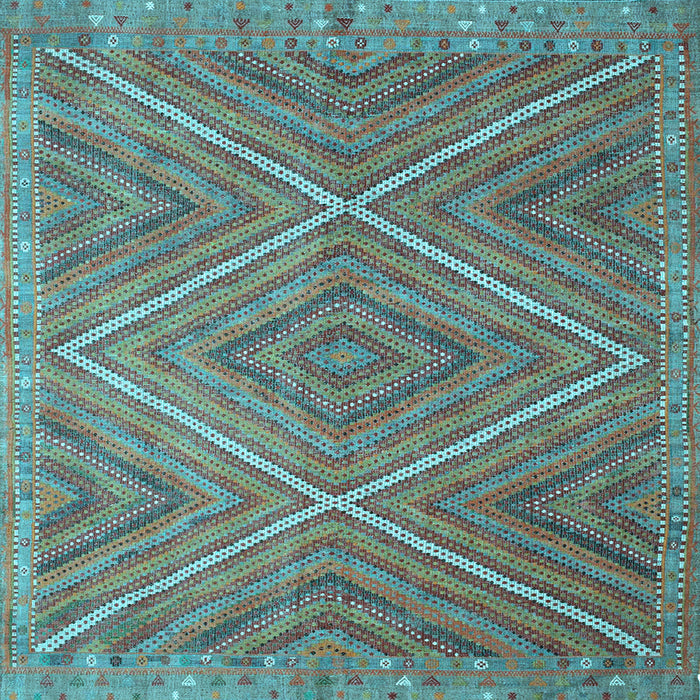 Square Machine Washable Southwestern Light Blue Country Rug, wshcon855lblu
