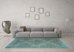 Machine Washable Southwestern Light Blue Country Rug in a Living Room, wshcon855lblu
