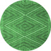 Round Machine Washable Southwestern Emerald Green Country Area Rugs, wshcon855emgrn