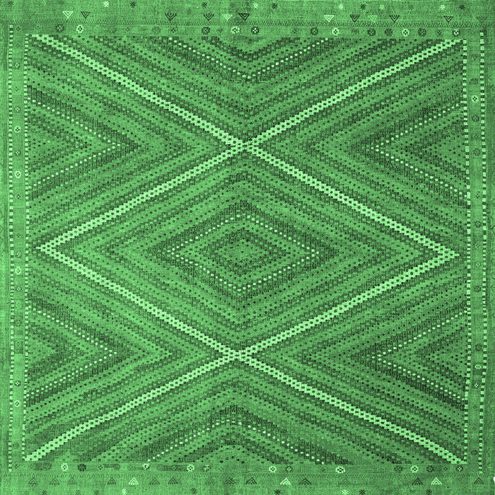 Square Machine Washable Southwestern Emerald Green Country Area Rugs, wshcon855emgrn