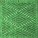 Square Machine Washable Southwestern Emerald Green Country Area Rugs, wshcon855emgrn