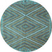 Round Machine Washable Southwestern Light Blue Country Rug, wshcon855lblu