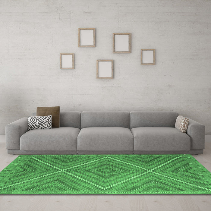 Machine Washable Southwestern Emerald Green Country Area Rugs in a Living Room,, wshcon855emgrn