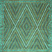 Square Southwestern Turquoise Country Rug, con855turq