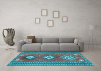 Machine Washable Oriental Light Blue Traditional Rug, wshcon856lblu