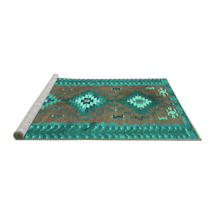 Sideview of Machine Washable Oriental Turquoise Traditional Area Rugs, wshcon856turq