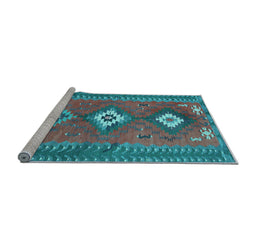 Sideview of Machine Washable Oriental Light Blue Traditional Rug, wshcon856lblu