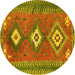 Round Machine Washable Oriental Yellow Traditional Rug, wshcon856yw