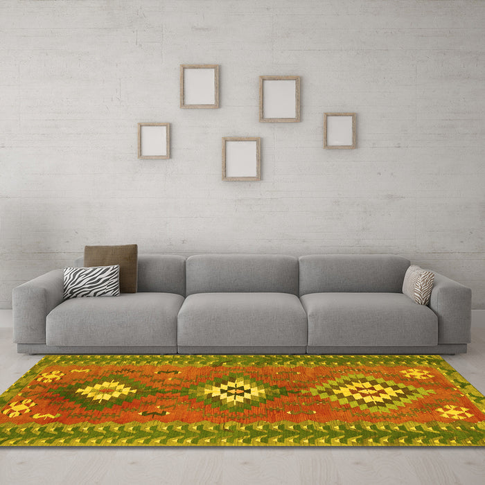 Machine Washable Oriental Yellow Traditional Rug in a Living Room, wshcon856yw